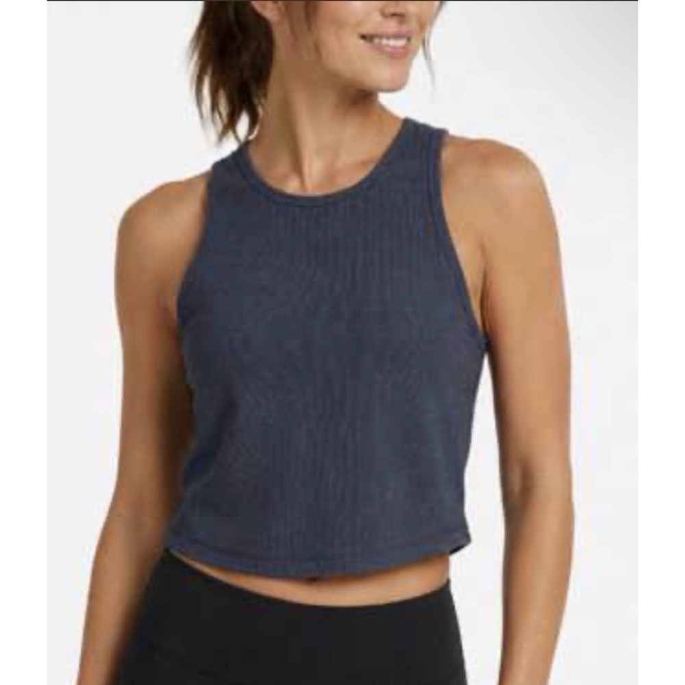 Vuori Size XS Pose Plyo Crop Tank Top Built In Bra & Pads Workout Blue Heather